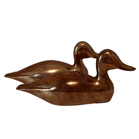 VTG Solid Brass Duck Decoy Pair 9" x 4" Figurine Bookend Paperweight Bird - Picture 1 of 16